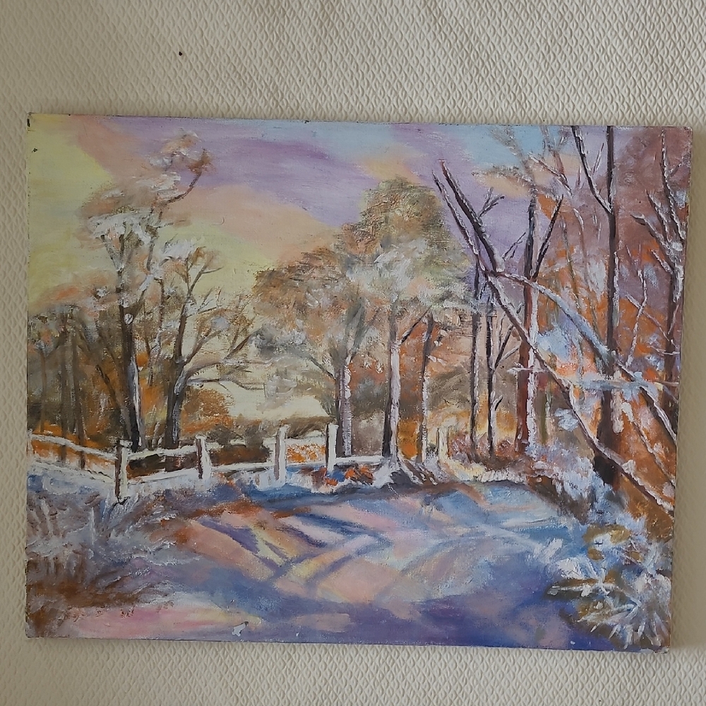 Original Winter Landscape Canvas Art,Sz 19.7*15.6"